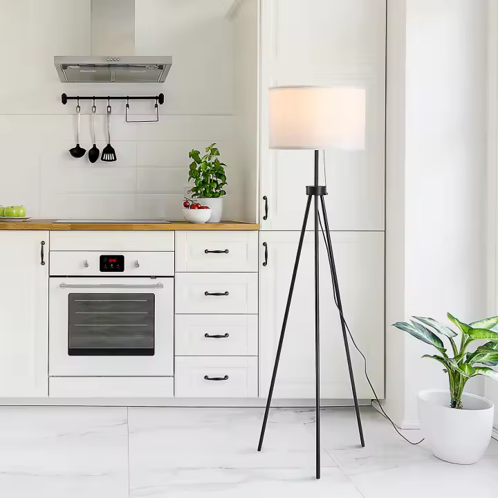 HOMCOM Lámpara de Pie Moderna Lámpara de Pie Salón con Pantalla Redonda Trípode y Casquillo E27 Lámpara para Dormitorio Sala de Estar Blanco y Negro - 1