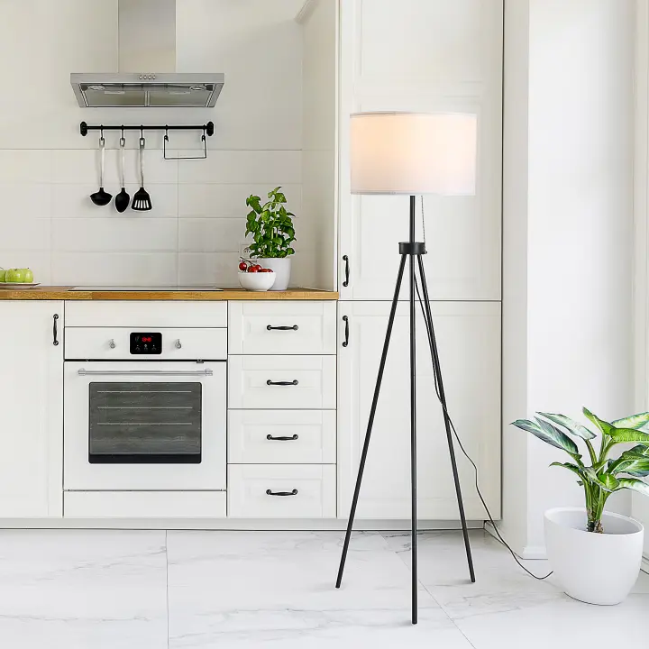 HOMCOM Lámpara de Pie Moderna Lámpara de Pie Salón con Pantalla Redonda Trípode y Casquillo E27 Lámpara para Dormitorio Sala de Estar Blanco y Negro - 1