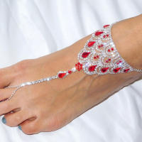 Pulsera De Tobillo Para Mujer En Cristal Rojo Rubí Stonefans Cadena De Pie Con Diamantes Boho Moda Geométrica Ajustable De 20cm-28cm - details 2