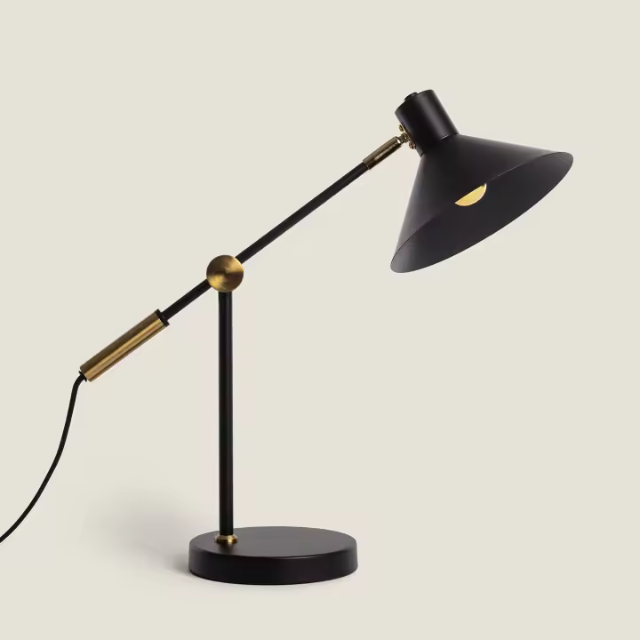 LEDKIA LIGHTING - Lámpara de Mesa Aleya | Diseño Metálico Moderno | Compatible con Bombillas E14 | Estructura de Hierro | Perfecta para Hogar u Oficina, Negro, Hierro - 1