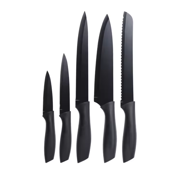 Well Home Set de Cuchillos de 5 Piezas con Mango de PP y Hoja de Acero Coloreado - Incluye Cuchillo para Pelar, Multiusos, Carne, Pan y Chef - 1
