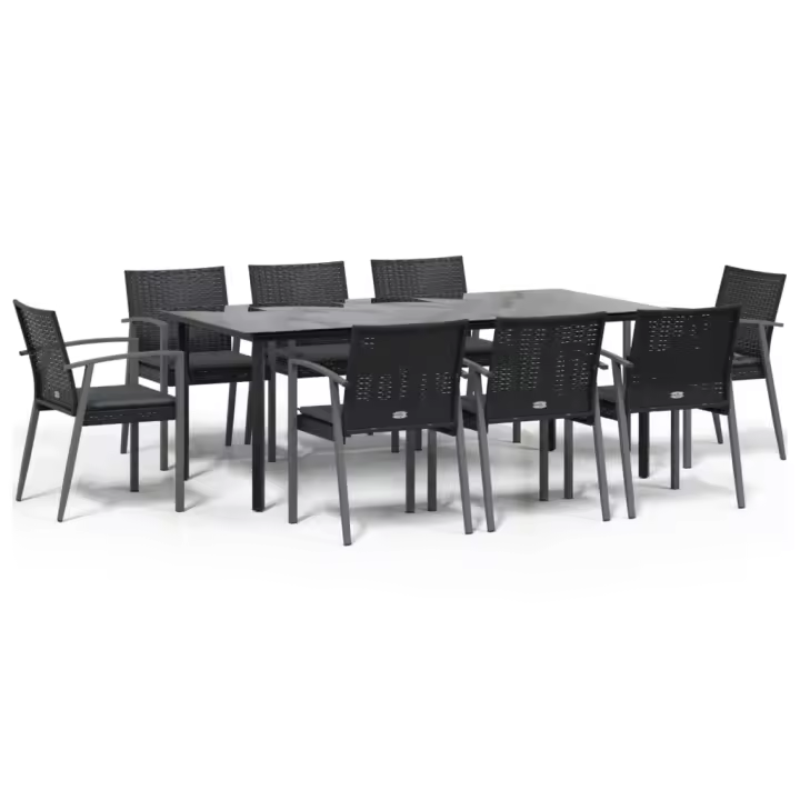 vidaXL Juego comedor jardín 9 piezas y cojines ratán sintético y acero - 1