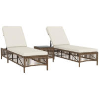Outsunny Conjunto de 2 Tumbonas de Jardín Exterior Tumbonas de Mimbre Tejido con Mesa de Tapa de Vidrio Respaldo Reclinable de 5 Posiciones y Cojines Suaves 196x54x32 cm - details 0