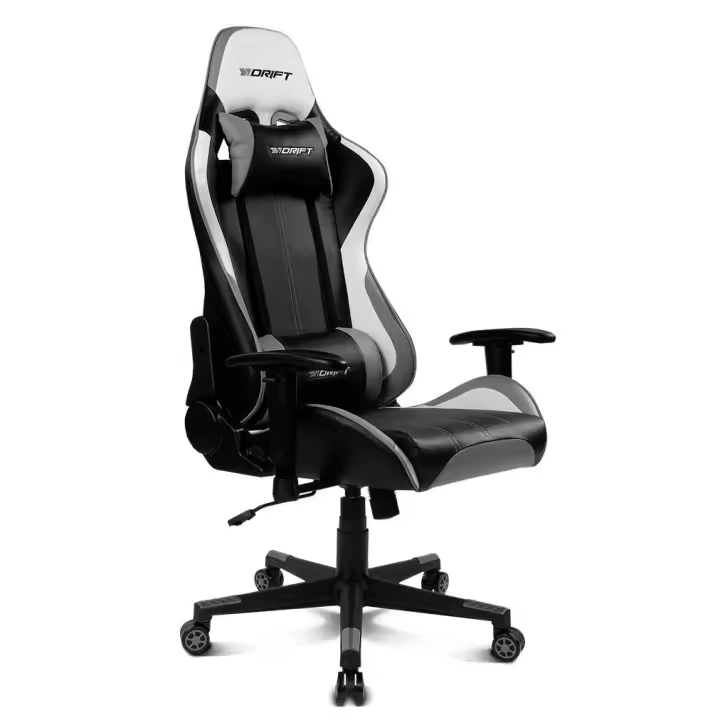 DRIFT Gaming DR175GRAY- Silla Gaming Profesional, polipiel, reposabrazos ajustables 2D, piston clase 4, giratoria, mecanismo de mariposa, cojin lumbar y cervical, negro/blanco/gris - 1