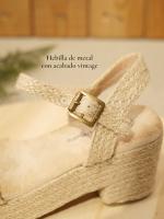 HLUNA - Sandalias Beige de Esparto con Tacón y Plataforma - Alpargatas Destalonadas Pulseras al tobillo con Hebilla -ht180 - details 0