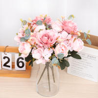 Bouquet De Flores Artificiales Rosa Silken Retro Con Hydrangea Y Peony Decoración De Bodas Y Habitaciones Accesorios De Plantas Falsas Para Novia Vintage - details 0