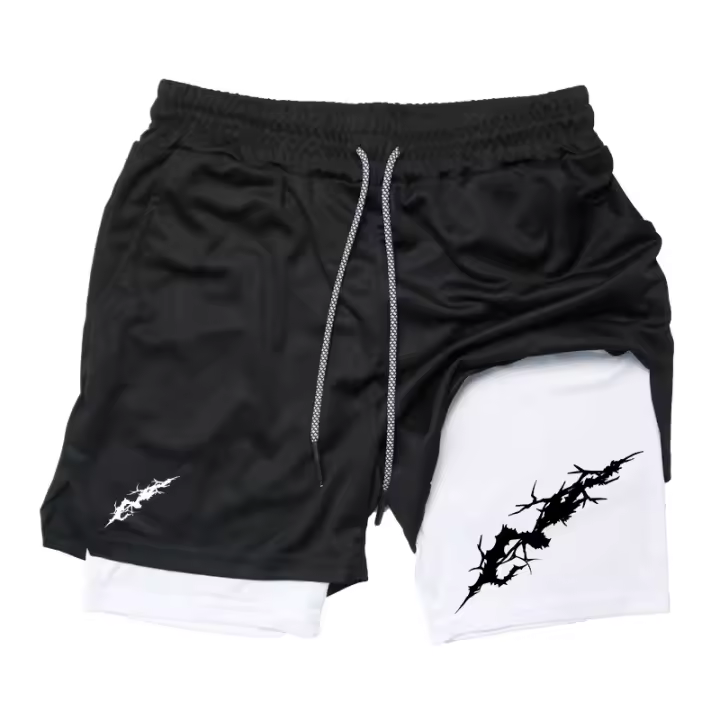 Shorts Deportivos De 2 En 1 Para Hombre Con Bolsillo Para Teléfono Y Anillo De Toalla Estampado Gráfico Performance Gimnasio Running Activewear - 1