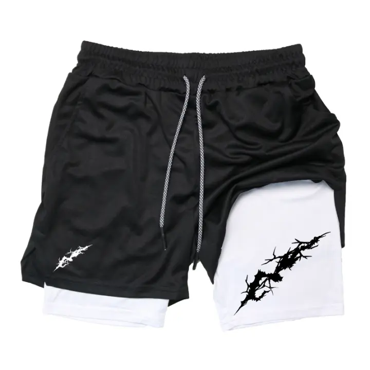 Shorts Deportivos De 2 En 1 Para Hombre Con Bolsillo Para Teléfono Y Anillo De Toalla Estampado Gráfico Performance Gimnasio Running Activewear - 1