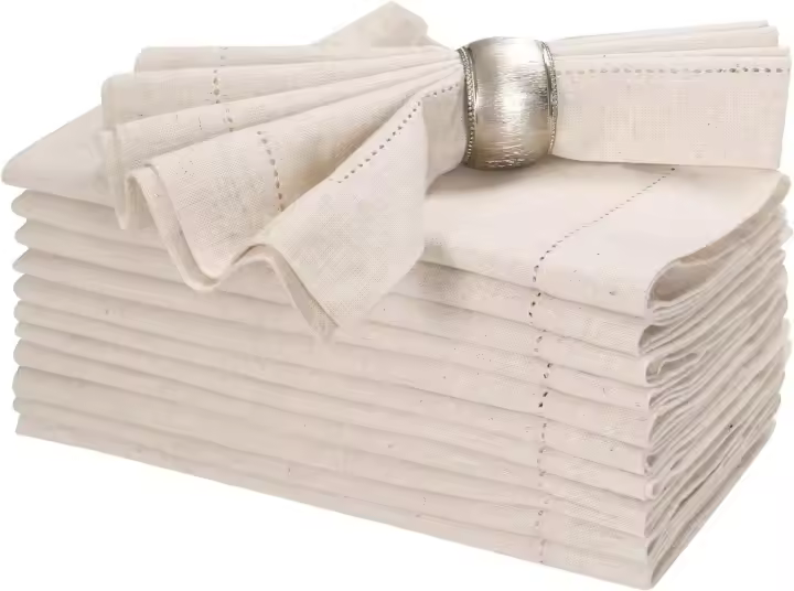 Juego De 6 Toallas De Comedor De Lino Con Bordado En La Orilla Color Natural Lavables Para Navidad - 1