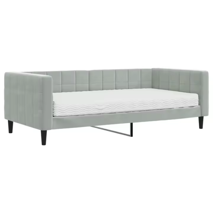 vidaXL Sofá cama con colchón terciopelo gris claro 90x190 cm - 1