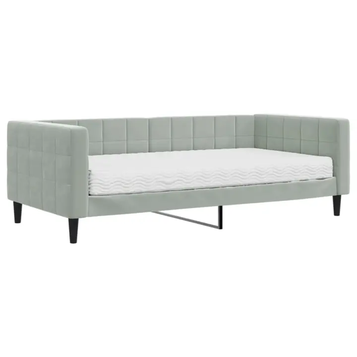 vidaXL Sofá cama con colchón terciopelo gris claro 90x190 cm - 1