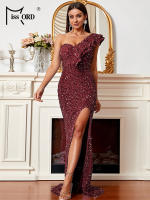 Vestido De Fiesta De Encaje Y Lentejuelas Missord Para Mujer Elegante Vestido De Boda Cocktail Prom Mermaid Maxi Vestido De Un Hombro Con Volante Y Abertura En La Pierna - details 21