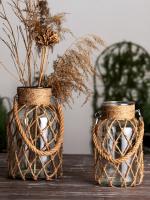 Vaso De Cristal Rustico Colgante Con Correa De Malla Para Flores Secas Decoración De Hogar Para Sala De Estar Y Mesas Transparente Boho Vintage - details 0