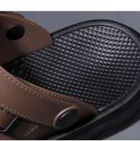 Sandalias De Verano Para Hombre PU Cuero Tacones Medios Antideslizantes Abierta Delante Zapatillas De Playa Cierre De Hebilla - details 6