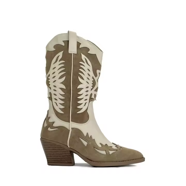 Botas cowboy kaki y beige - Botas mujer - Camperas con tacon - 1