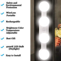 Espejo De Maquillaje LED Portátil Con Ventosa Y Luz USB Cargable Luz De Noche Para Dormitorio Y Baño Dimmable Y Sin Cable - details 2
