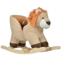 HOMCOM Caballito Balancín Infantil en Forma de León de Felpa para Bebés 18-36 Meses con Sonido Cinturón de Seguridad Manillar y Reposapiés 68x35x50 cm Marrón - details 0