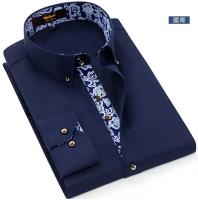 Camisa De Cuello Alto Azul Y Blanco Para Hombres Calidad Superior Algodón Manga Larga Moda Negocios Ajustada Nueva 2024 - details 10