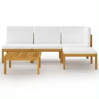 VIDAXL 3057878 conjunto de mesa y sofá para jardín de 5 piezas con cojines en color blanco crema - 1