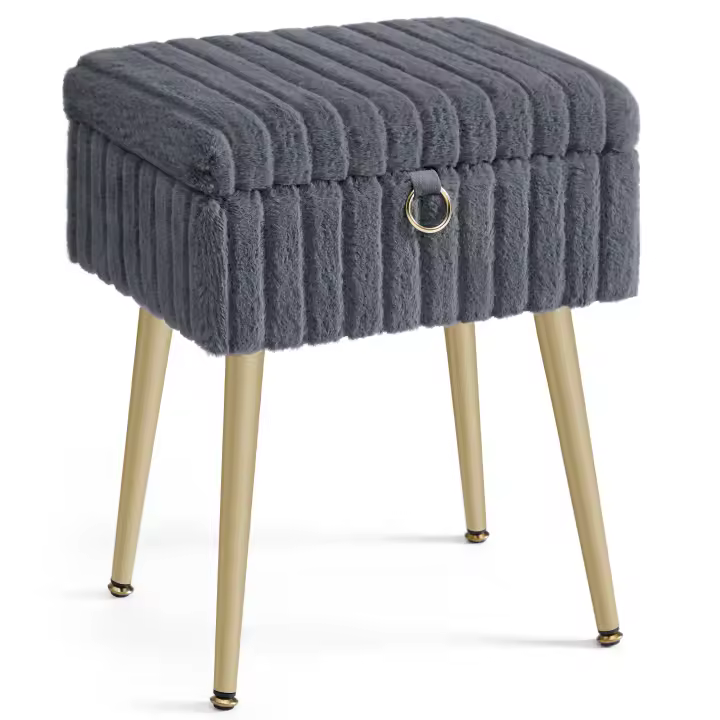 SONGMICS Taburete de Tocador, Banco de Maquillaje con Espacio, Reposapiés, Patas de Metal, Acolchado, Pies Ajustables, para Sala de Estar, Dormitorio, Gris Pizarra/Rosa Jalea/Blanco Crema - 1