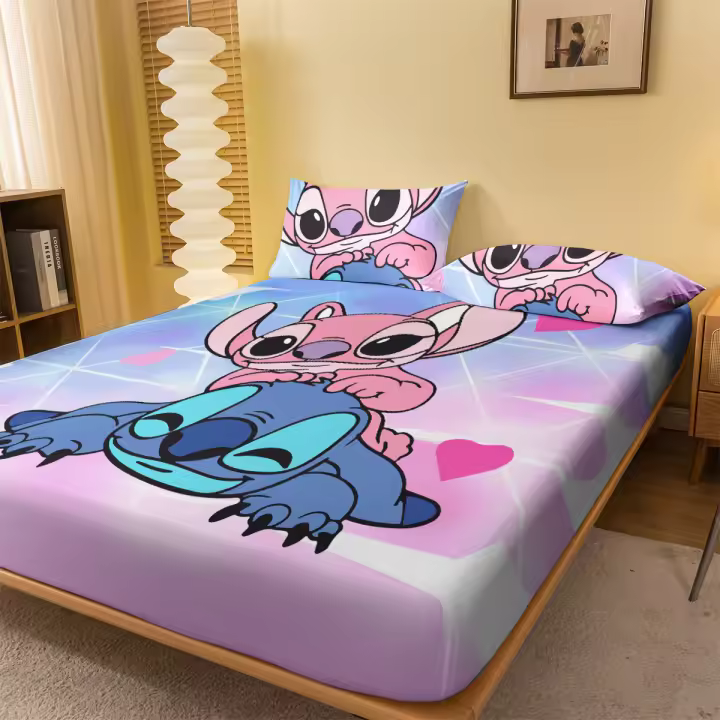 Sábana Ajustable Con Patrón De Stitch De Dibujo Animado Impreso En Acabado Mate Sin Funda De Almohada Para Dormitorio - 1