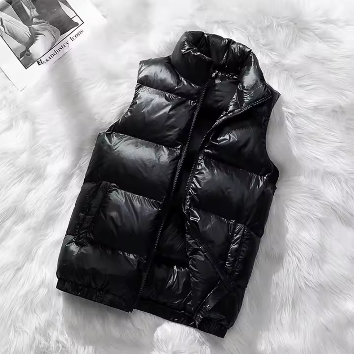Chaleco De Plumón Para Hombre Cuello Alto Windproof Diseño Sencillo Casual Versión Suelta Para Otoño E Invierno - 1