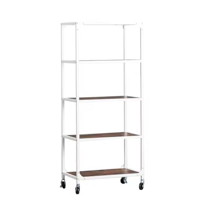 Estantería MDF 5 Baldas y Acero con ruedas 60x140cm Color Blanco - SpazioLuzio - 1