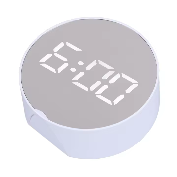 Reloj with Espejo Digital, Alarma, Pantalla Redonda Grande Blanca, Reloj LED portátil fácil de Ver para Oficina, dormitorio, Viajes W - 1