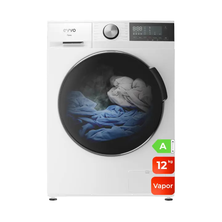 EVVO Lavadora 12 kg carga frontal Nova 12, 1350 rpm, Clase energética A, Motor Inverter, tambor diamante ePROTECT, 14 programas, Función vapor Steam Wash, Smart LOAD, Lavado Rápido 15', Inicio diferido - 1