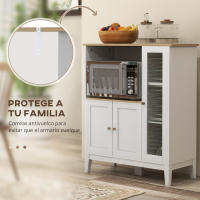 HOMCOM Mueble Auxiliar de Cocina Moderno Mueble para Microondas Aparador de Cocina con Estantes 3 Puertas Compartimiento Abierto y Sistema Anti-vuelco para Comedor 80x35x97 cm Blanco - details 3