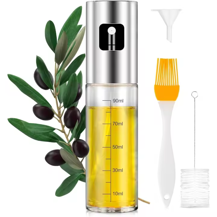 Botella de spray de aceite Premium 100ml para cocina y freidora de aire Spray-Dispensador de aceite de vidrio a prueba de fugas con accesorios de dispensador - 1