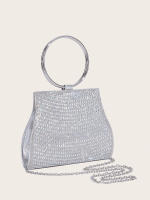 Bolso de banquete brillante hecho a mano con diamantes, bolso de boda, bolso de hombro con cadena plateada para mujer - details 3