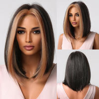 Pelucas Sintéticas Cortas Y Rectas Para Mujeres De Color Rubio a Marrón Ombre Con Flequillo Peluca Bob Resistente Al Calor Para Cosplay Diario Y Fiestas Falso Cabello Tamaño Promedio - details 12
