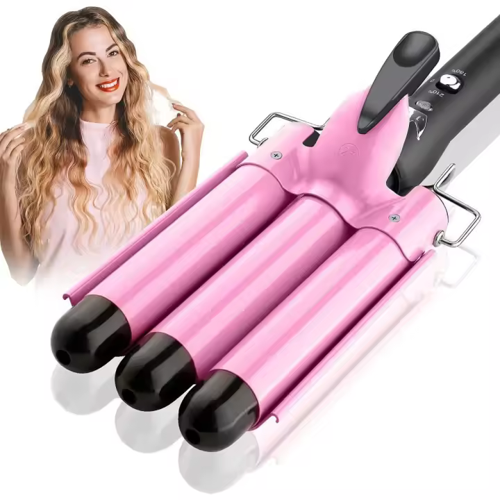 Rizador de pelo de 3 barriles, rizador de 25 mm con temperatura regulable, revestimiento cerámico, rizador, plancha ondulada, calentamiento rápido, onda grande para cabello largo/corto - 1