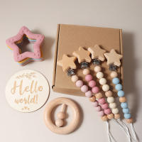 Juego De Regalo Para Bebé Recién Nacido Mordedor De Silicona Estrella Y Golondrina Rattle De Madera Propiedades Fotográficas Para Niños Y Niñas De 0 a 1 Año - details 7