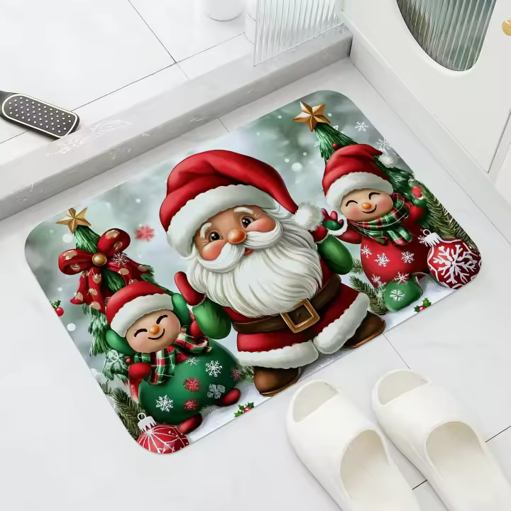 Alfombra De Entrada Multifuncional De Navidad Con Diseño De Payaso De Nieve Cómoda Para Hogar Cocina Baño Material De Poliéster Antideslizante Impermeable Resistente Al Desvanecimiento Lavable a Máquina - 1