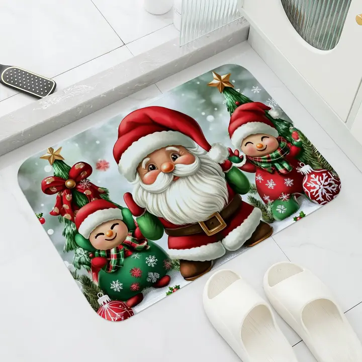 Alfombra De Entrada Multifuncional De Navidad Con Diseño De Payaso De Nieve Cómoda Para Hogar Cocina Baño Material De Poliéster Antideslizante Impermeable Resistente Al Desvanecimiento Lavable a Máquina - 1