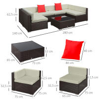 Outsunny Conjunto Muebles de Jardín Ratán 7 Piezas Set de Sofás Patio con 1 Mesita Almohada y Cojín Incluido Marco Acero Resistente Intemperie UV Marrón - details 2