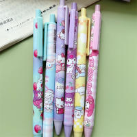 Sanrio Gel Pen 12Pcs Kawaii Hello Kitty Fresa Cinnamoroll Kuromi Melody Estación De Trabajo Estudiantes Bolígrafo 0.5 Negro Exam Pen - details 3