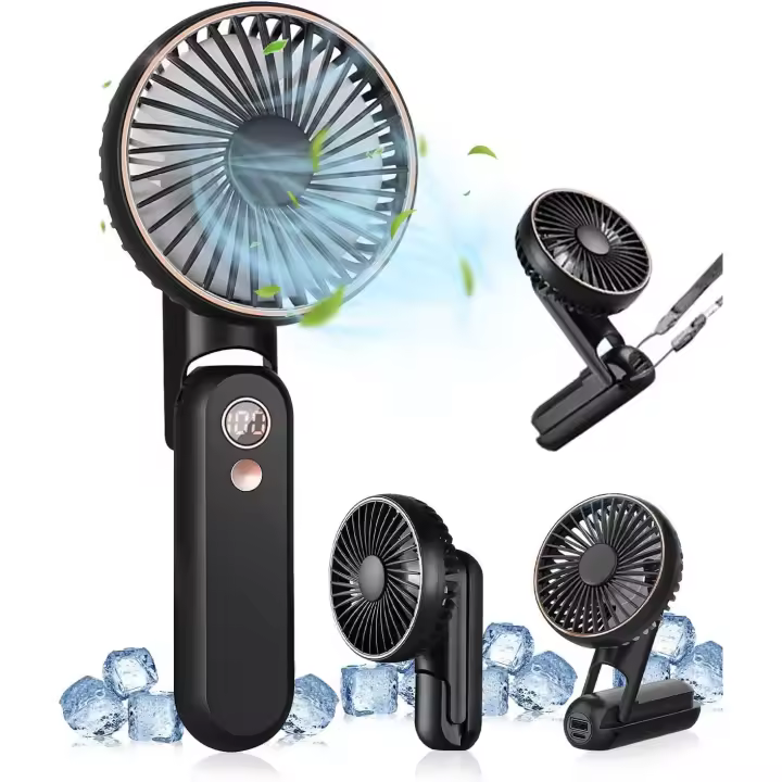 Ventilador portátil de mano con carga USB y cubierta lavable desmontable, diseño plegable de 180°, 5 configuraciones de velocidad y duración de la batería de 24 horas, perfecto para - 1