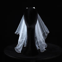 Velo De Novia En Estilo Vaticano Para Damas Con Dos Capas Y Cinturón De Satén Largo Hasta La Muñeca Blanco Con Headdress - details 4