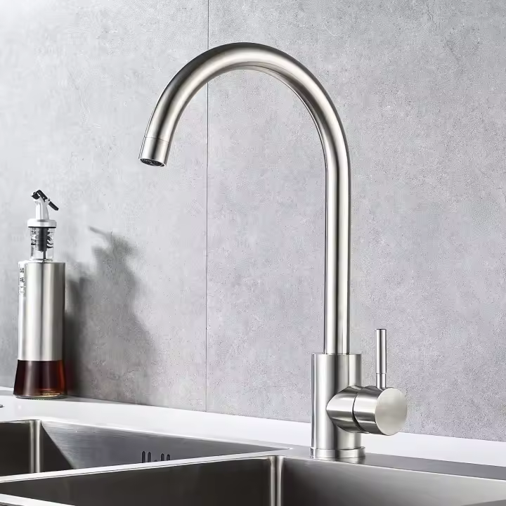 Grifo De Cocina De Acero Inoxidable 304 Con Mangue Flexible Para Agua Caliente Y Fría Montaje En Plataforma Manillar Único - 1