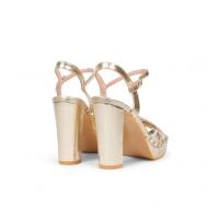 HLUNA - Tacones altos Sandalias de Tacón Ancho para mujer en color Oro y Plata metalizado - Tacones para fiestas y eventos bodas pulsera al tobillo con hebilla - 3256-32 - details 4