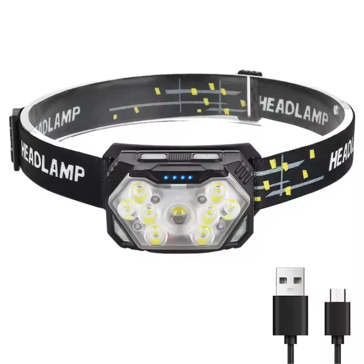 Linterna Frontal LED 9 Luces Con Sensor De Movimiento Recargable USB 1200mah Portátil Para Pesca Camping Y Actividades Al Aire Libre - 1
