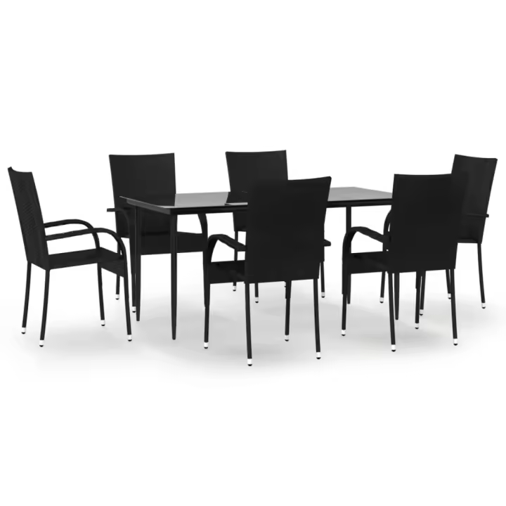 vidaXL Juego de comedor de jardín 7 piezas ratán sintético negro - 1