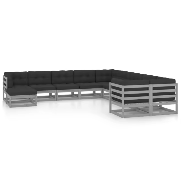 vidaXL Set de muebles de jardín 11 pzas con cojines madera pino gris - 1