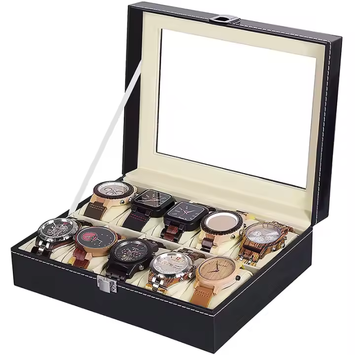 Caja de alta gama, elegante Caja de exhibición de joyas de cuero a prueba de polvo. - 1