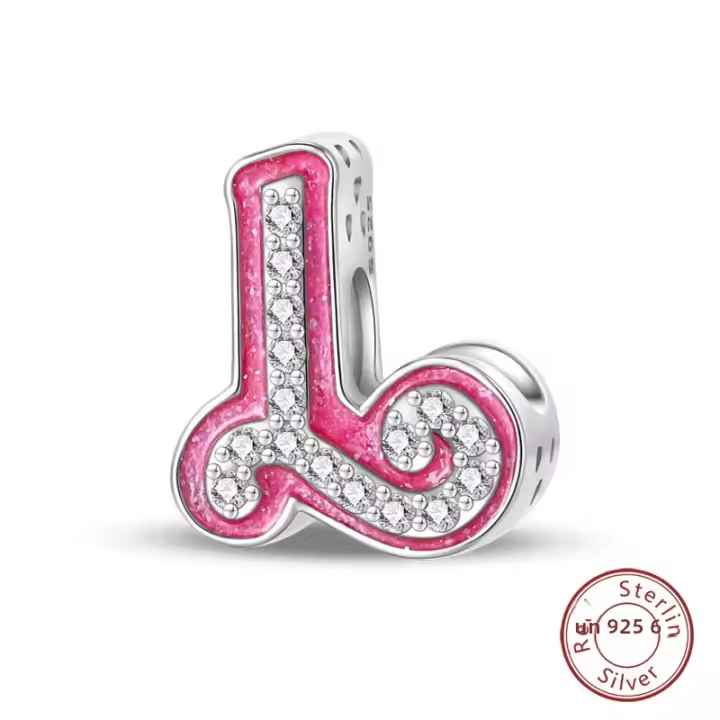 925 Plata Esterlina Romántica Rosa 26 Letras DIY Encantos Bolas Adecuadas Para Pulseras Pandora Joyería Fina Regalo De Cumpleaños - 1
