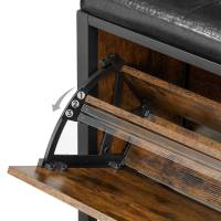 Banco zapatero industrial con cajón, asiento tapizado acolchado, capacidad para 6 pares, bául almacenaje, estructura de acero, marrón rústico y negro - details 5