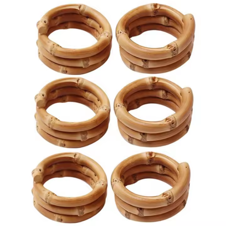 Anillo de servilleta de bambú hecho a mano, soportes de servilletas rústicos naturales, soporte de hebilla de servilleta, juego de 6 - 1